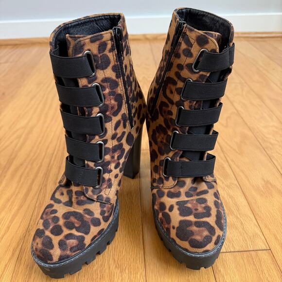 Leopard sz 8.5 brown black cheetah animal‎ print boots - Picture 1 of 7